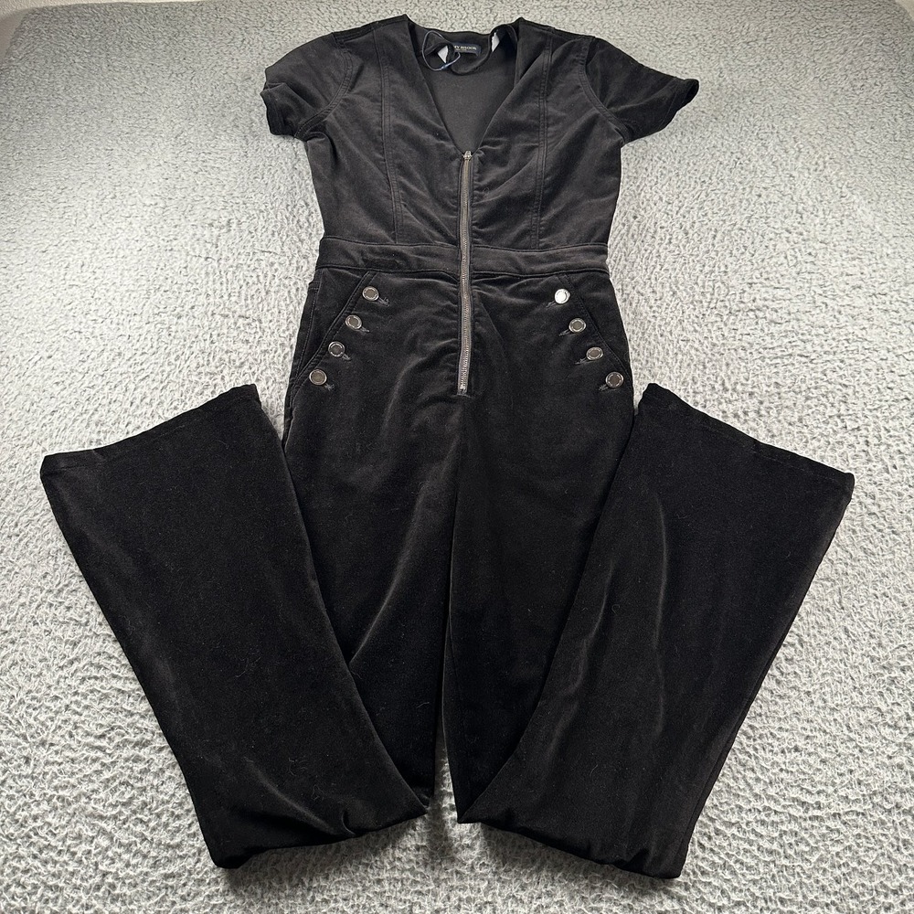 Ramy Brook Women's Velveteen‎ Fitted Flared Jumpsuit Black Size 26 Cotton